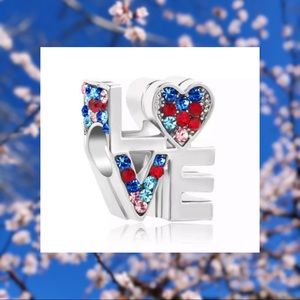Rhinestone Love Silver Spacer Bead